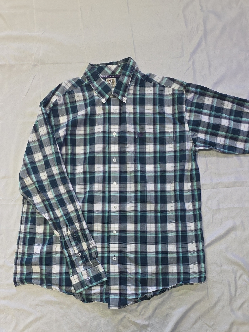 Cinch Men's Plaid Button-Down Shirt - Green, Blue, White